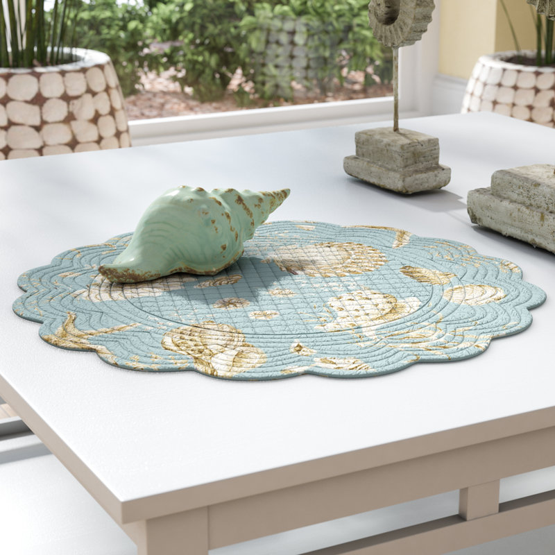 Beachcrest Home Coastal Natural Shell Reversible Round Quilt 17" Placemat & Reviews Wayfair